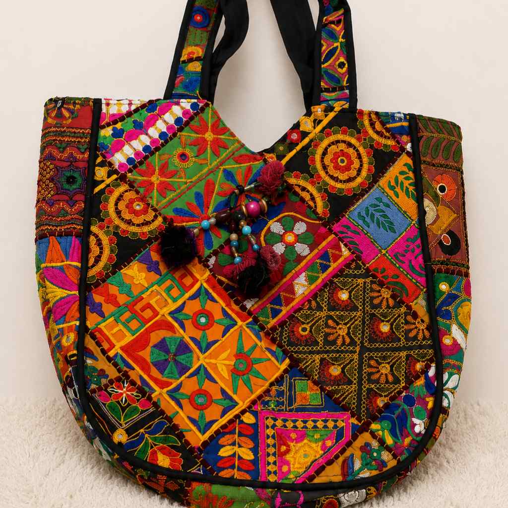 Colorful Bliss Cotton Bag with Detailed Embroidery Work