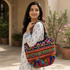 Color Story Embroidered Boho Tote Bag for Women
