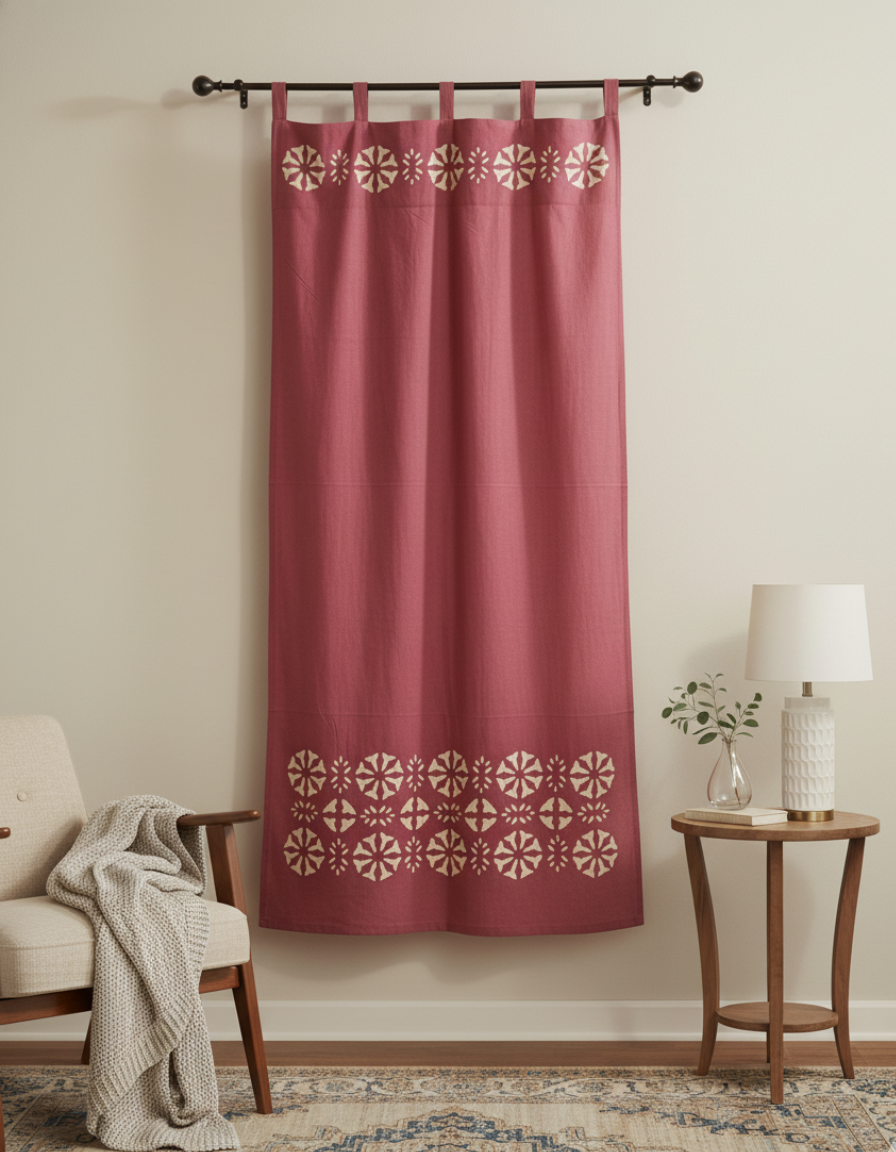 Rustic Blossom Heritage Medallion Appliqué Curtain