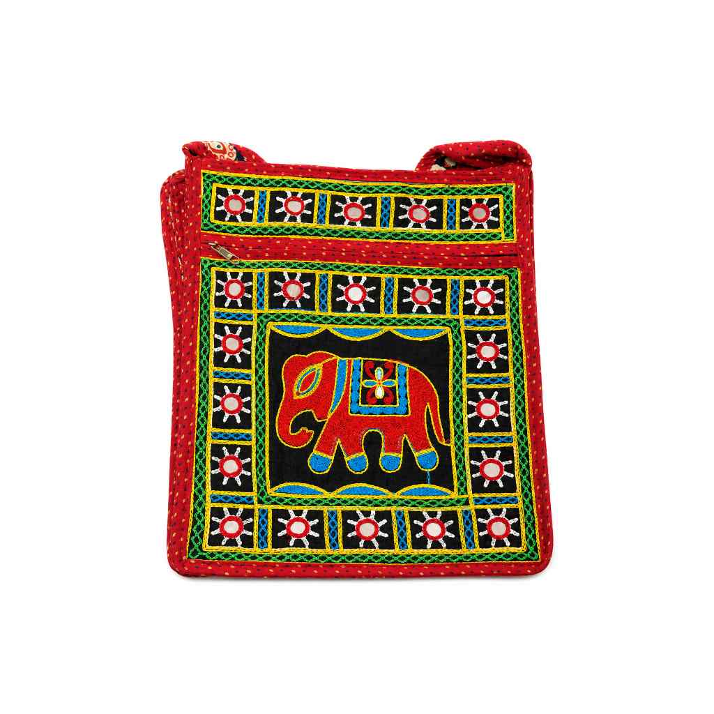Folk Art Elephant Embroidered Sling Bag