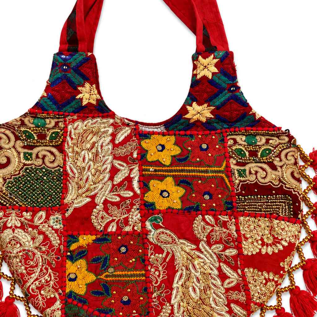 Rainbow Hues Tassel Embroidered Boho Tote Bag