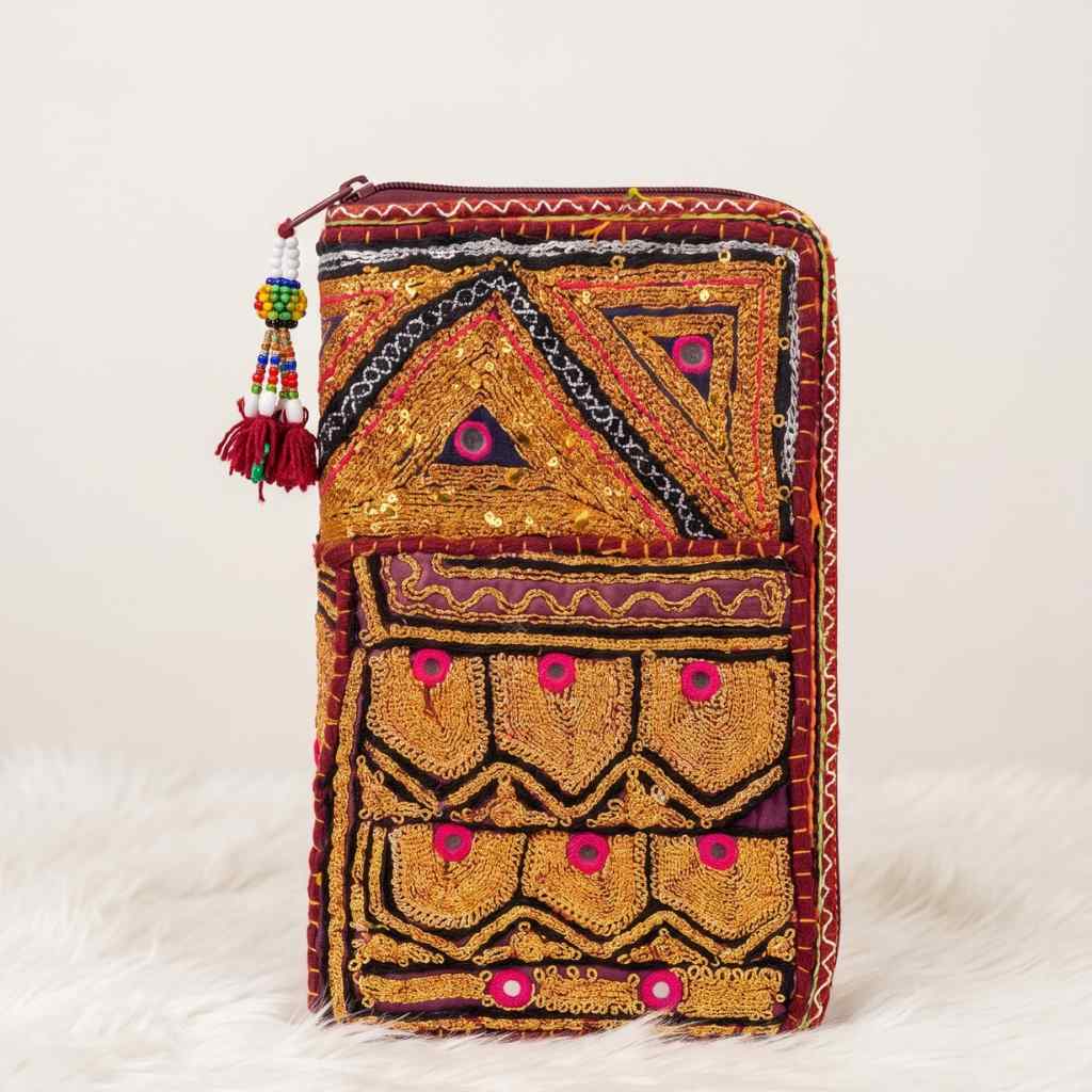 Golden Aura Zari Embroidered Purse for Women