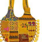 Rainbow Hues Tassel Embroidered Boho Tote Bag