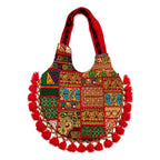 Rainbow Hues Tassel Embroidered Boho Tote Bag