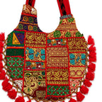 Rainbow Hues Tassel Embroidered Boho Tote Bag