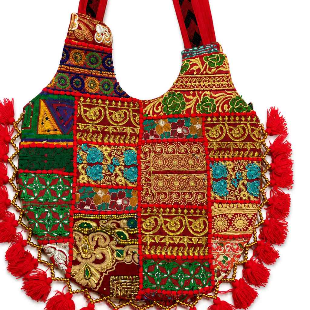 Rainbow Hues Tassel Embroidered Boho Tote Bag