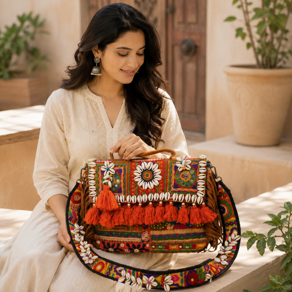 Embroidered Fringe Banjara Laptop Bag for Women