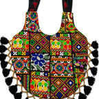 Rainbow Hues Tassel Embroidered Boho Tote Bag