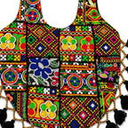 Rainbow Hues Tassel Embroidered Boho Tote Bag