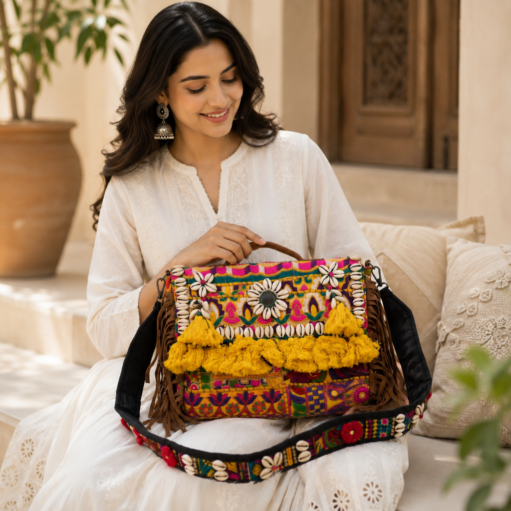 Embroidered Fringe Banjara Laptop Bag for Women