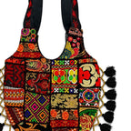 Rainbow Hues Tassel Embroidered Boho Tote Bag