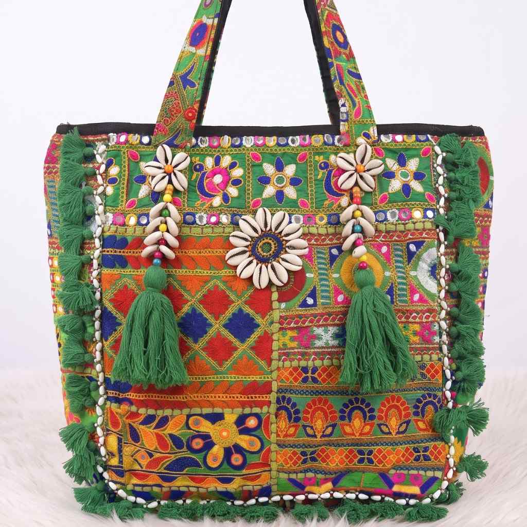 Heritage Embroidered Banjara Tote Bag with Tassels