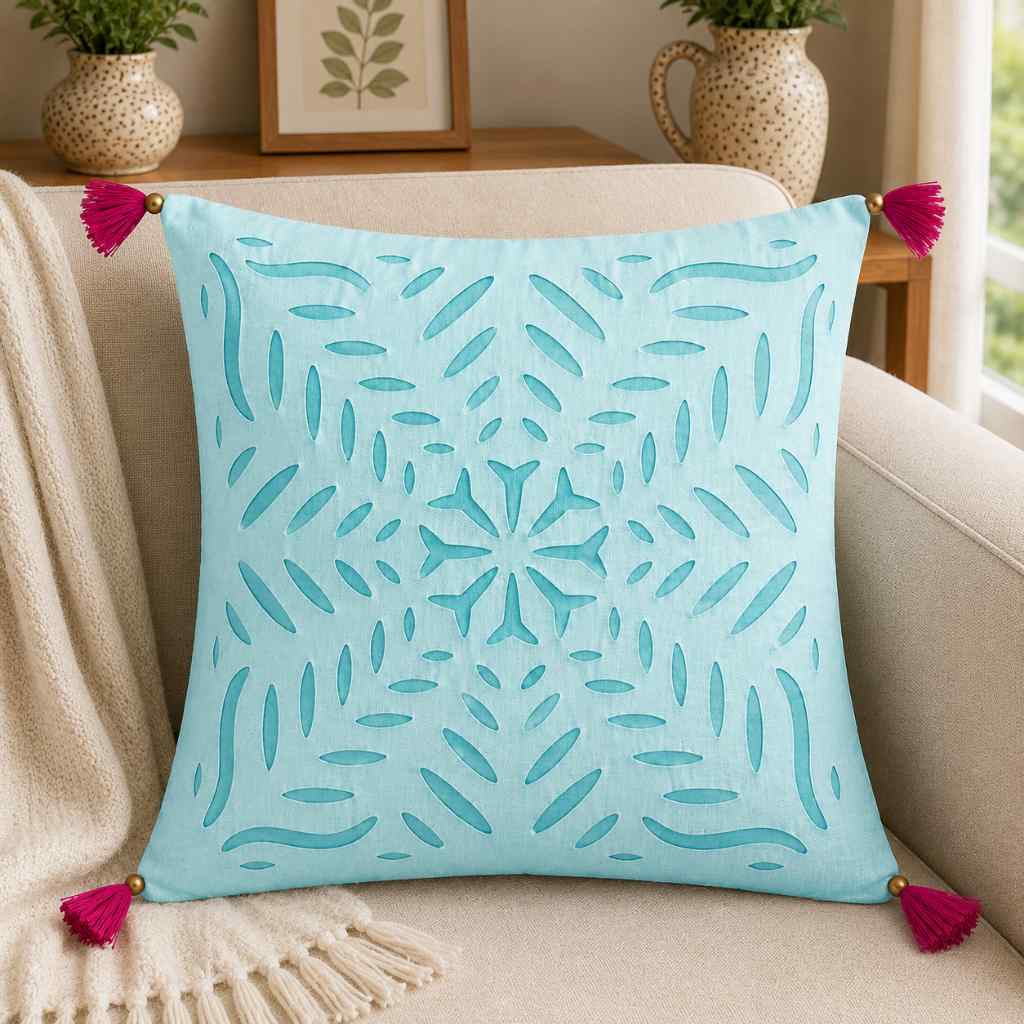 Color Hues Applique Cutwork Cushion Cover