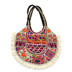 Rainbow Hues Tassel Embroidered Boho Tote Bag