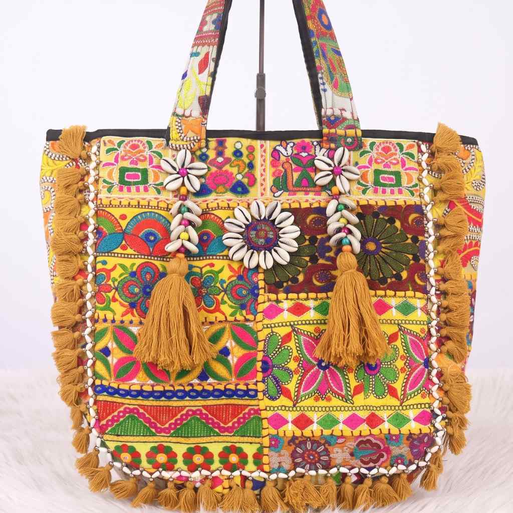 Heritage Embroidered Banjara Tote Bag with Tassels