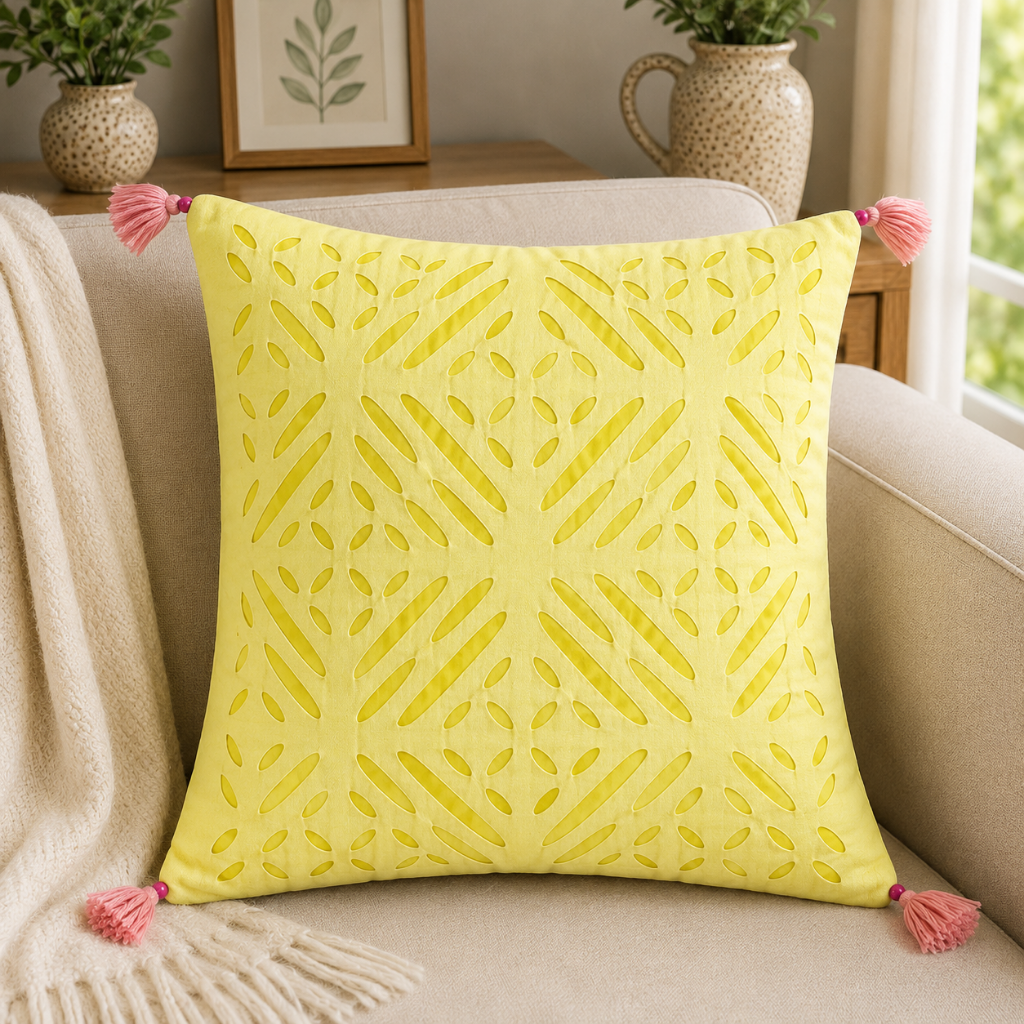 Garden Grace Applique Cutwork Cushion Cover