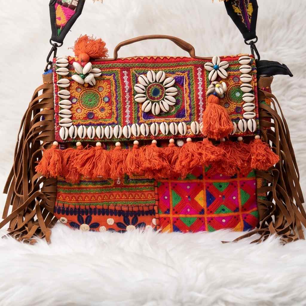 Embroidered Fringe Banjara Laptop Bag for Women
