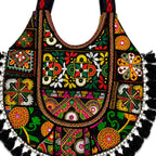 Rainbow Hues Tassel Embroidered Boho Tote Bag