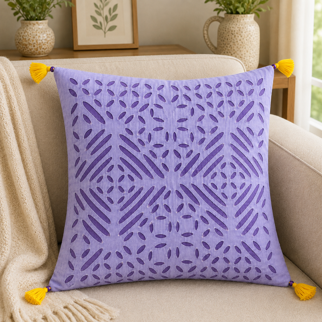 Garden Grace Applique Cutwork Cushion Cover