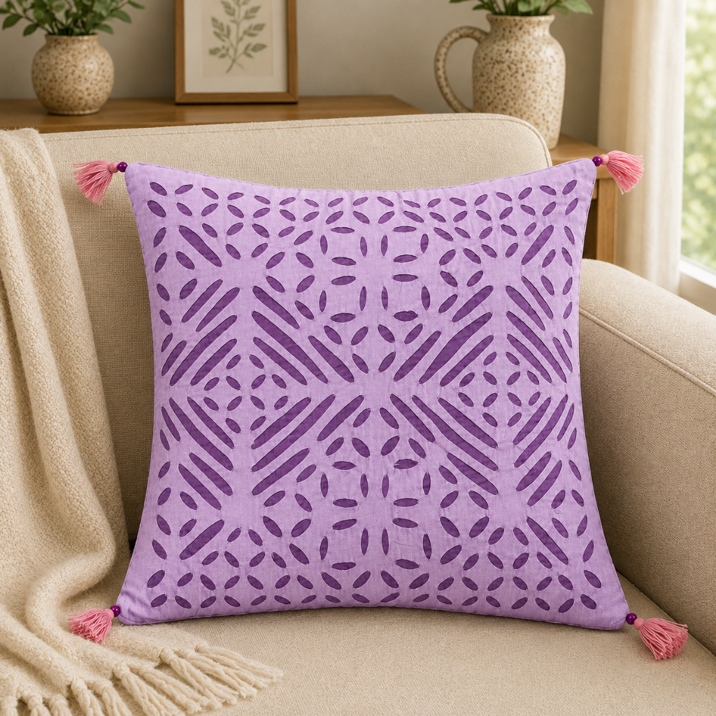 Garden Grace Applique Cutwork Cushion Cover