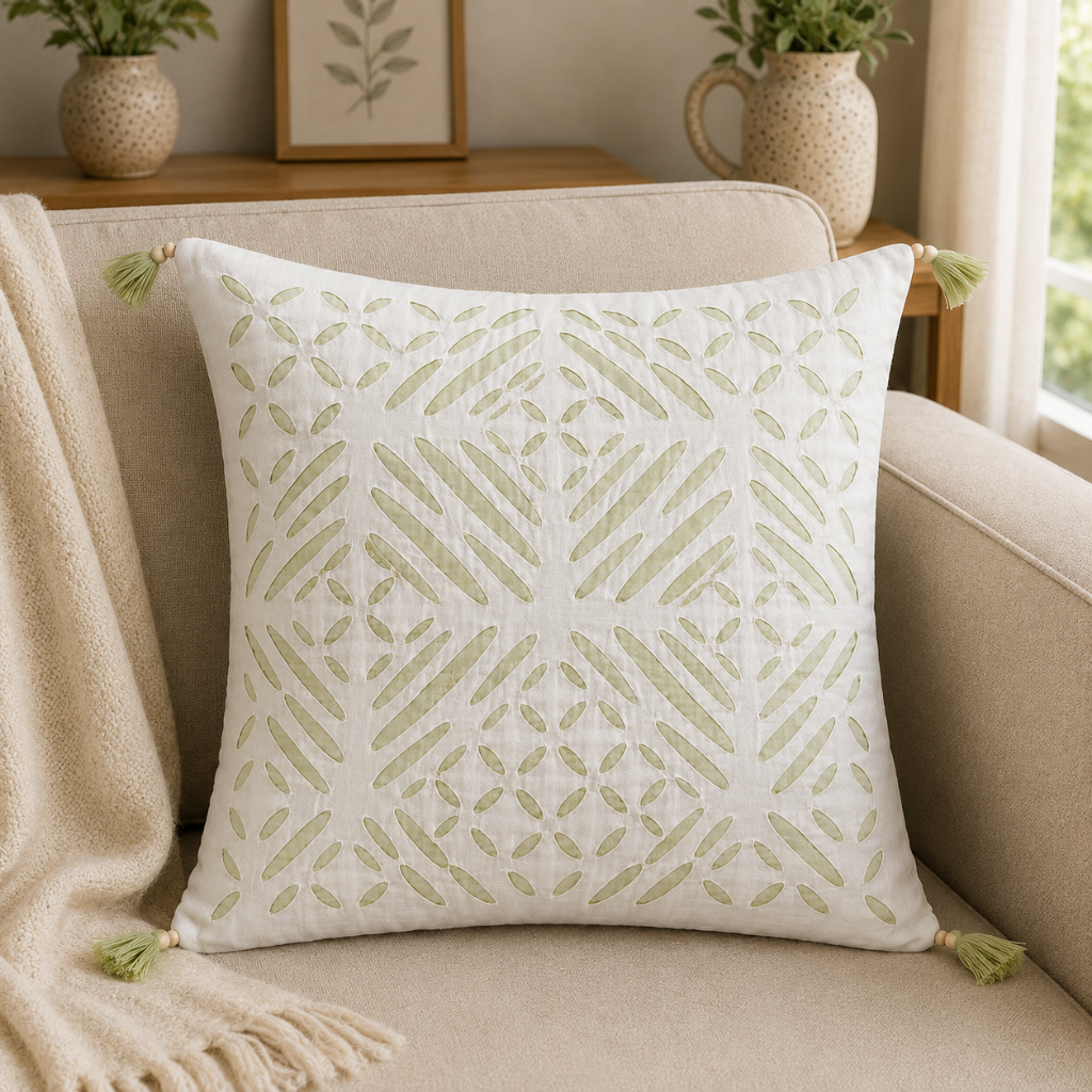 Garden Grace Applique Cutwork Cushion Cover