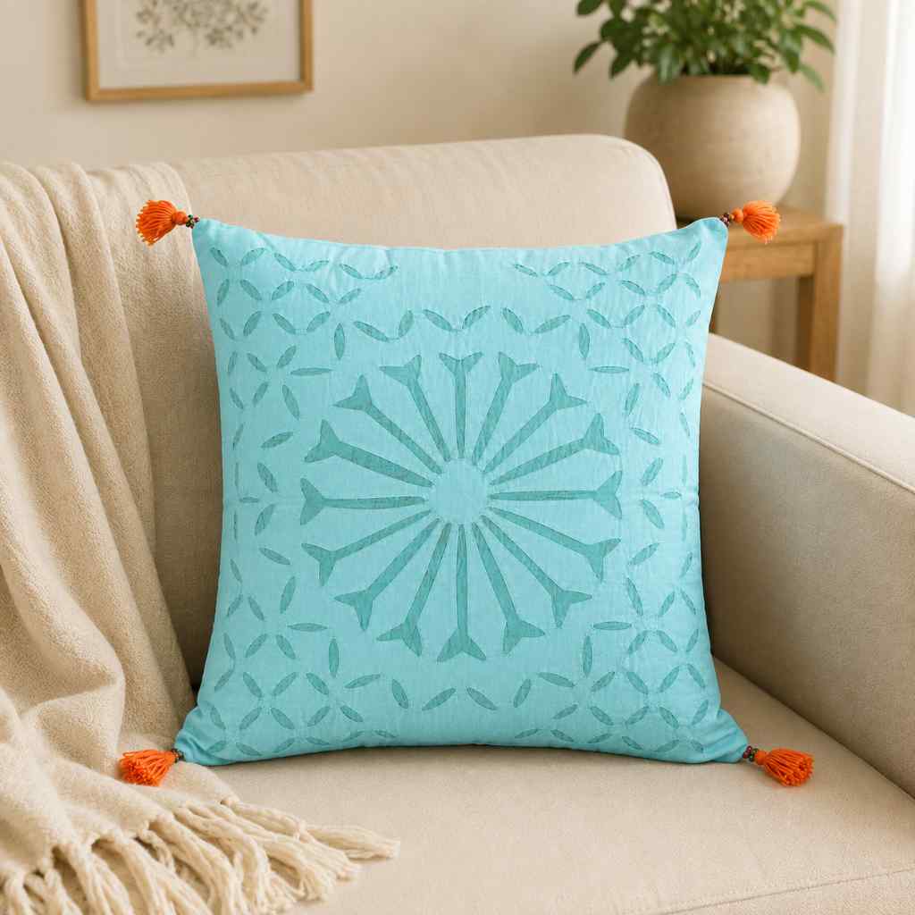 Geometric Applique Cutwork Cushion Cover