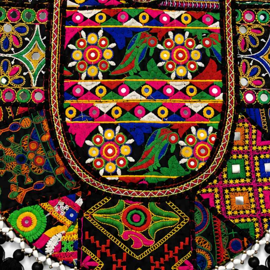 Rainbow Hues Tassel Embroidered Boho Tote Bag