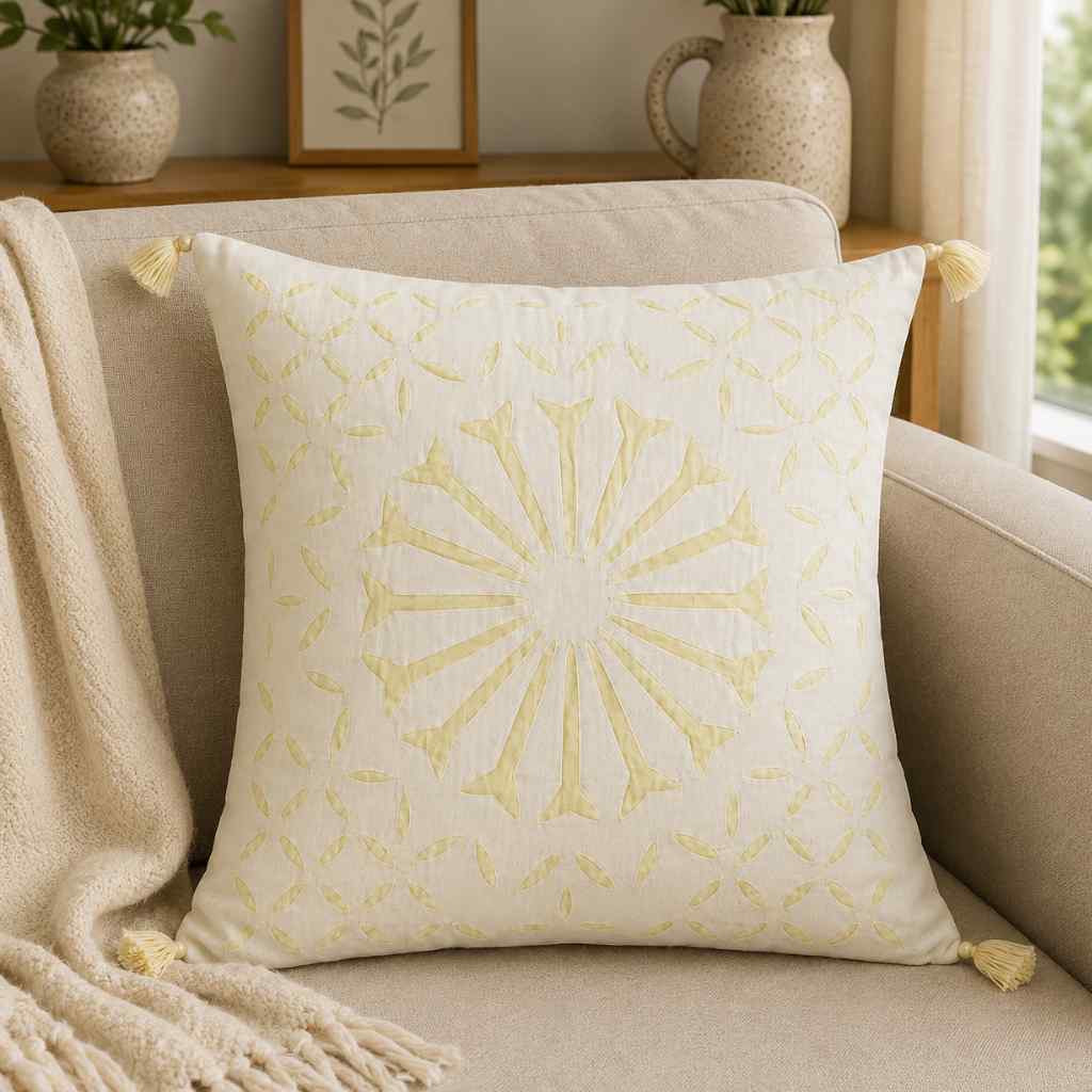 Geometric Applique Cutwork Cushion Cover