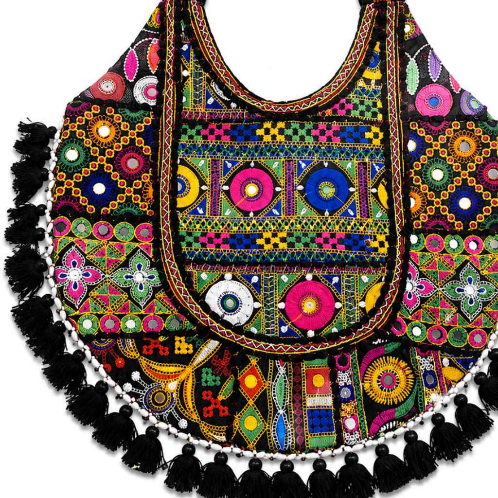 Fusion Hues Boho Tassel Embroidered Tote Bag