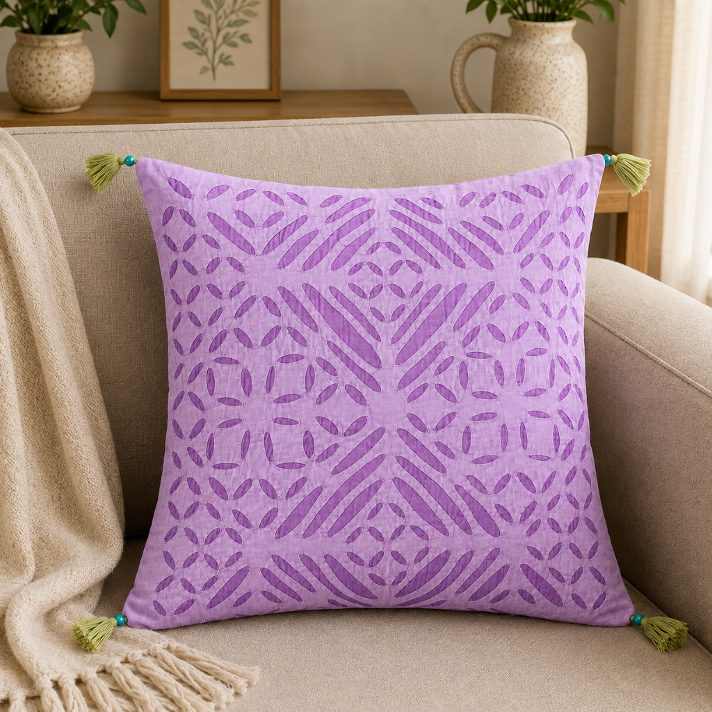Garden Grace Applique Cutwork Cushion Cover