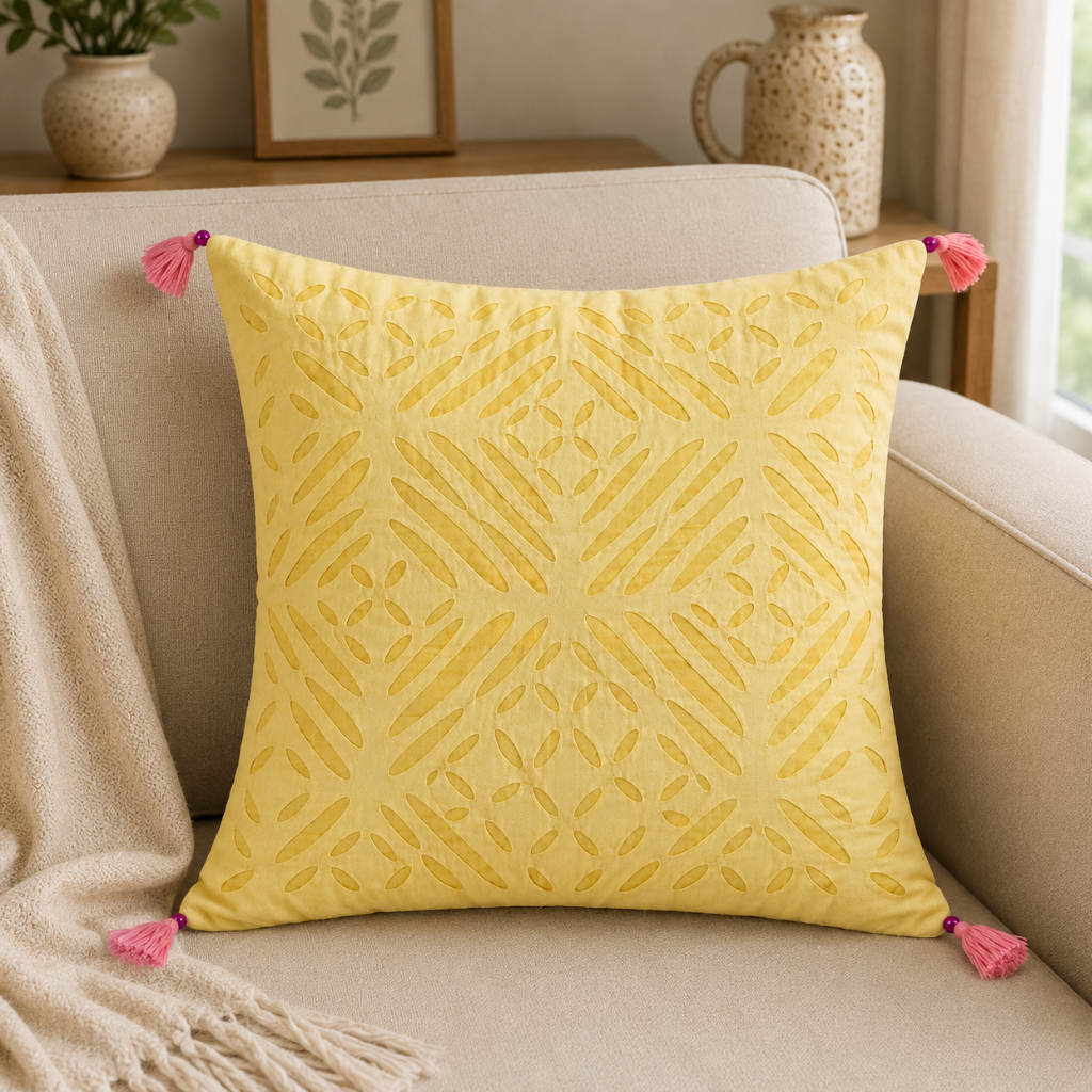 Garden Grace Applique Cutwork Cushion Cover