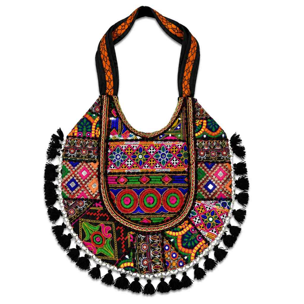 Fusion Hues Boho Tassel Embroidered Tote Bag