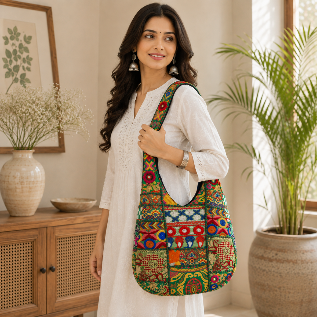 Folk Mosaic Embroidered Banjara Tote Bag for Women