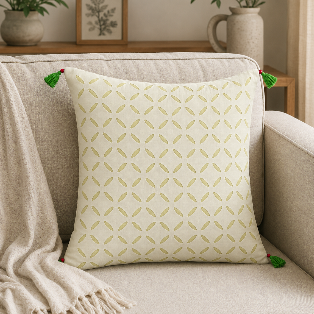 Intricate Applique Cutwork Cushion Cover