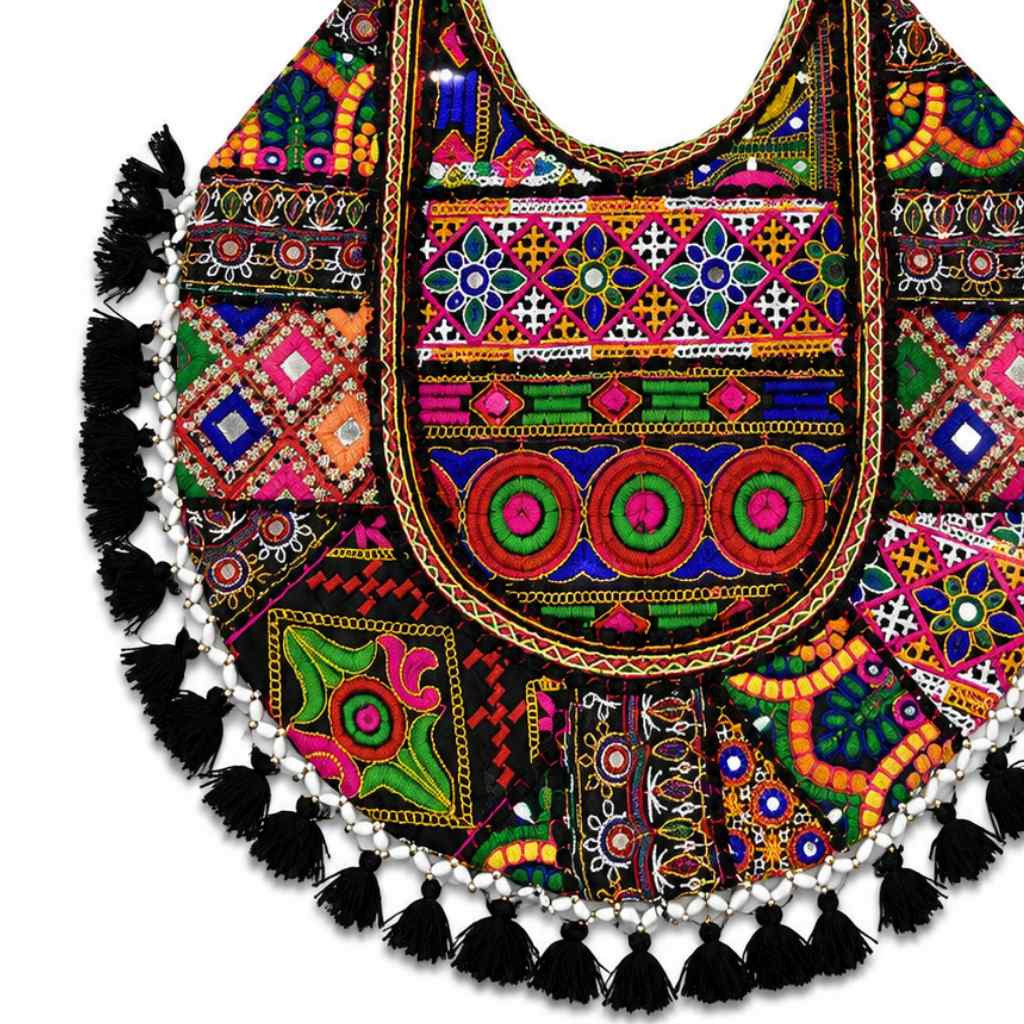 Fusion Hues Boho Tassel Embroidered Tote Bag