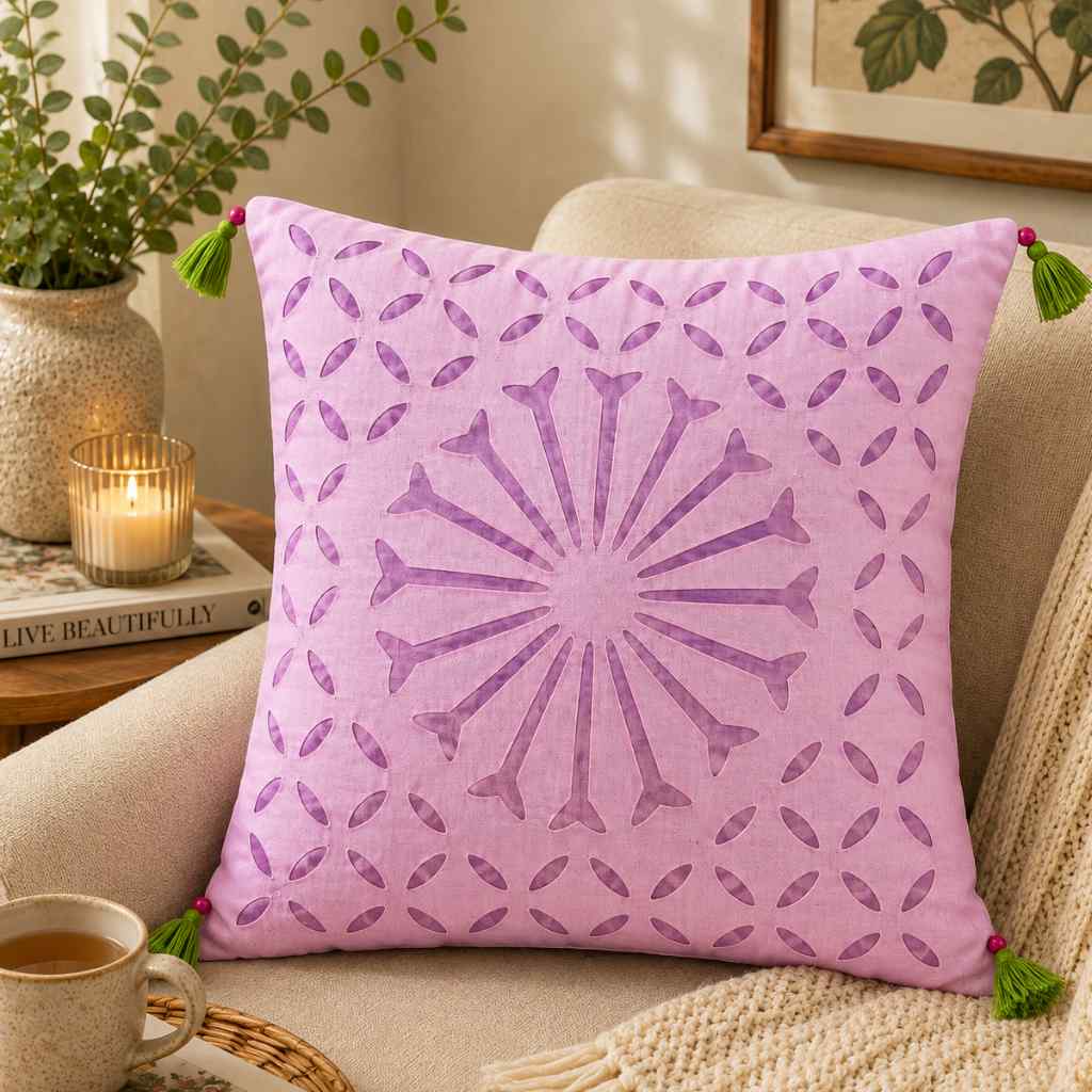 Geometric Applique Cutwork Cushion Cover