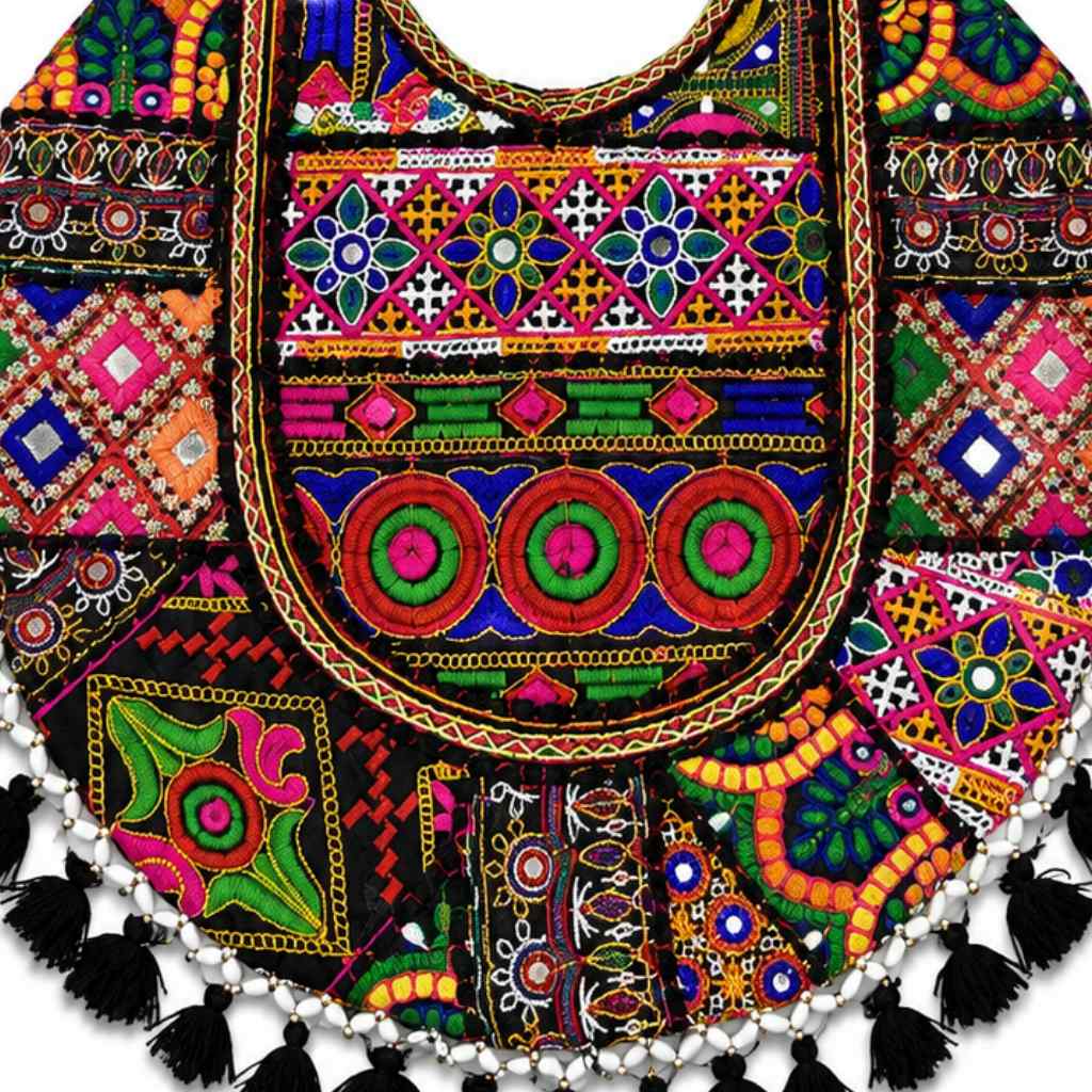 Fusion Hues Boho Tassel Embroidered Tote Bag
