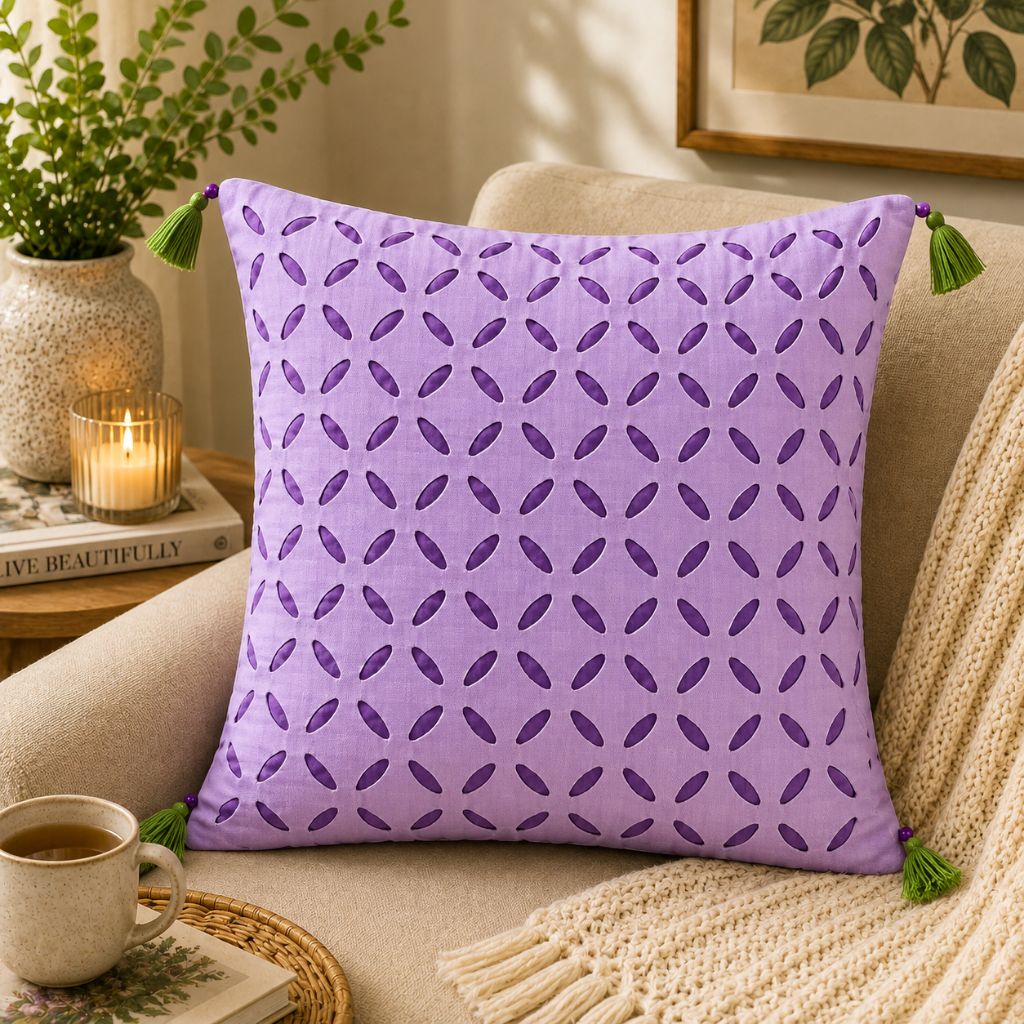 Intricate Applique Cutwork Cushion Cover