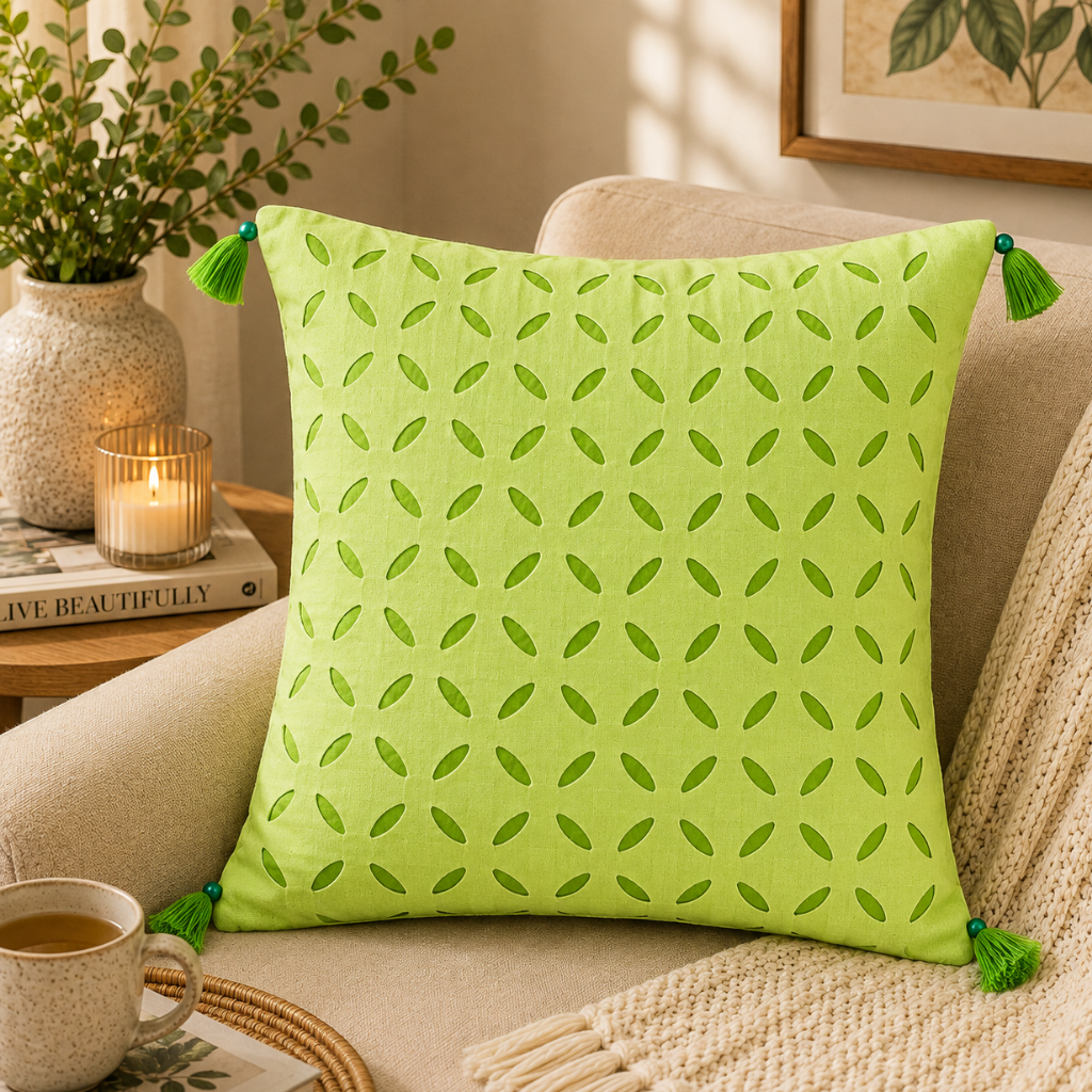Intricate Applique Cutwork Cushion Cover