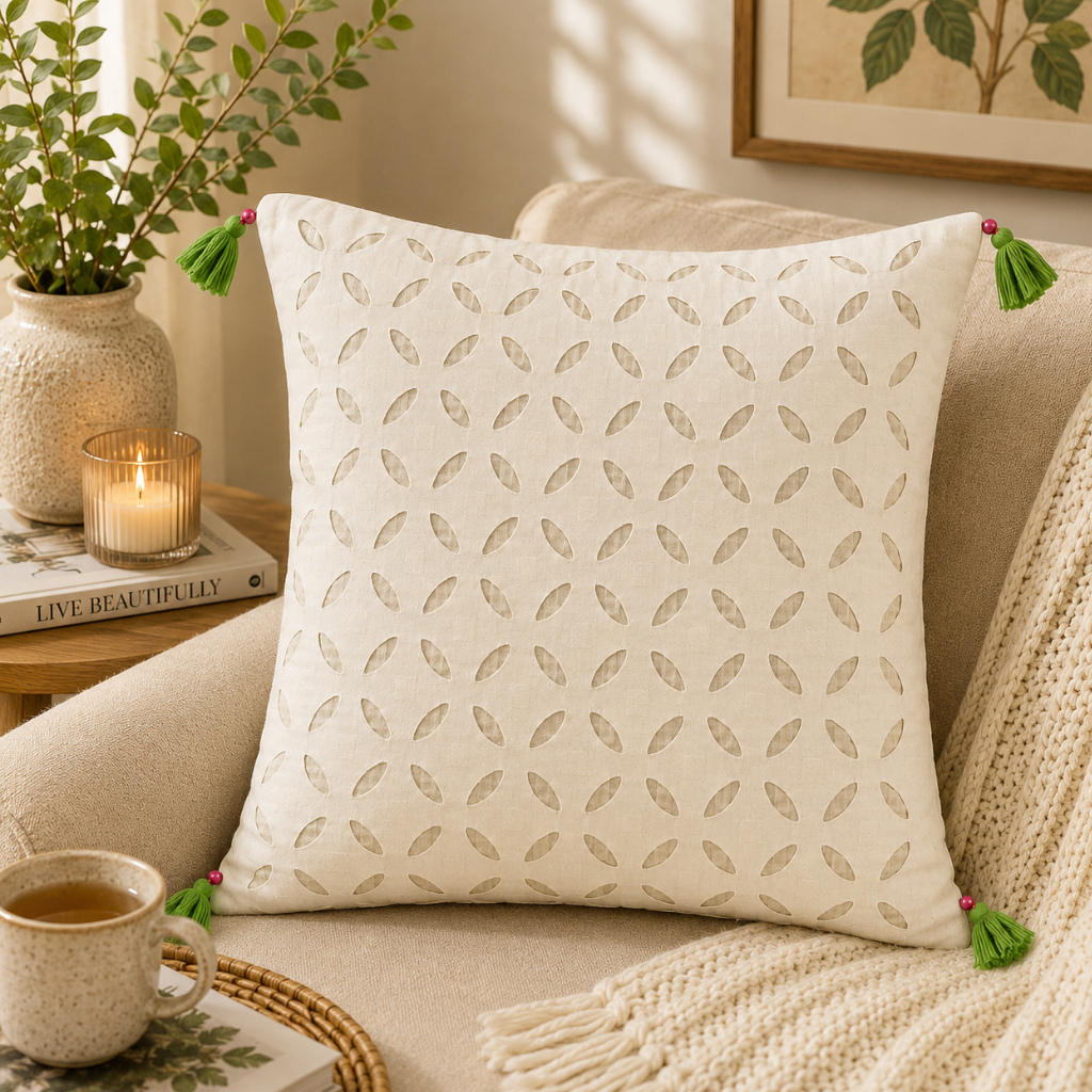 Intricate Applique Cutwork Cushion Cover