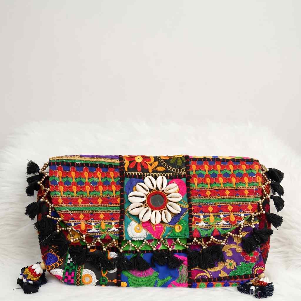 Multicolor Boho Embroidered Sling Purse for Women