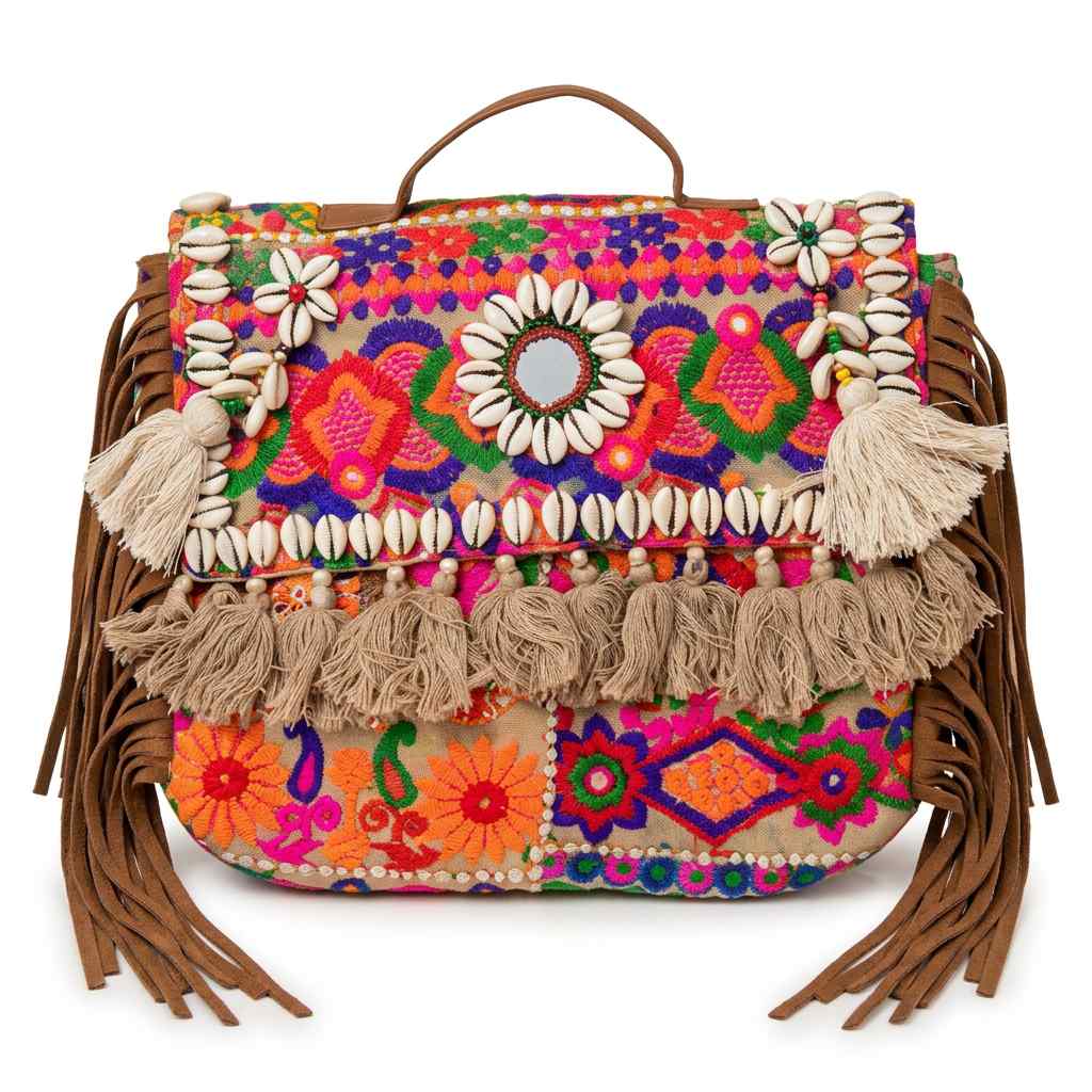 Embroidered Fringe Banjara Laptop Bag for Women