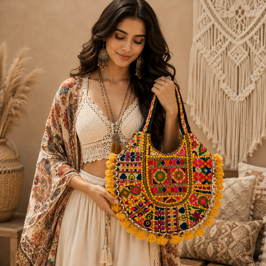 Boho Tassel Embroidered Tote Bag for Women