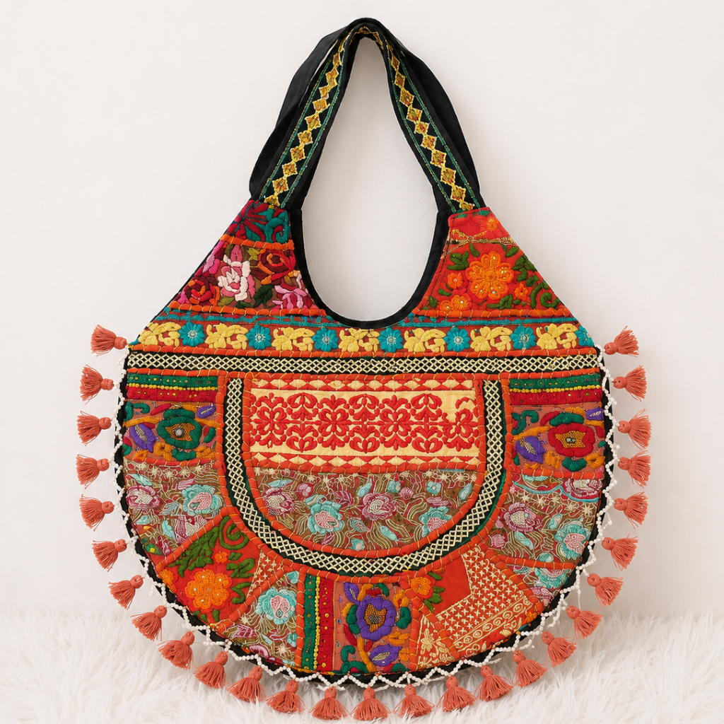 Tribal Hues Boho Embroidered Tote Bag