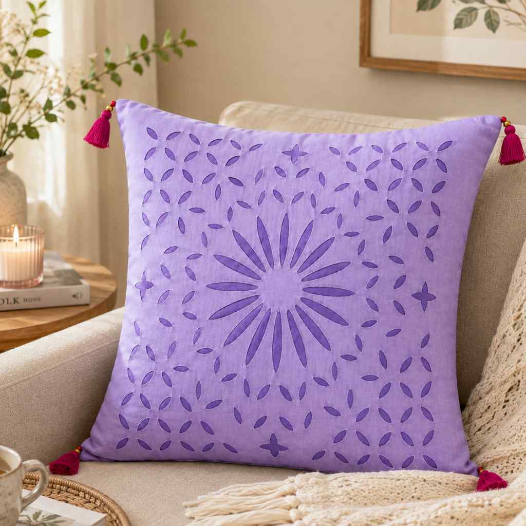 Geometric Applique Cutwork Cushion Cover