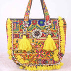 Boho Embroidered Tote Bag with Tassels