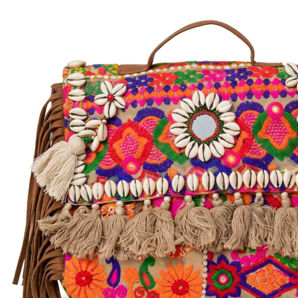 Embroidered Fringe Banjara Laptop Bag for Women