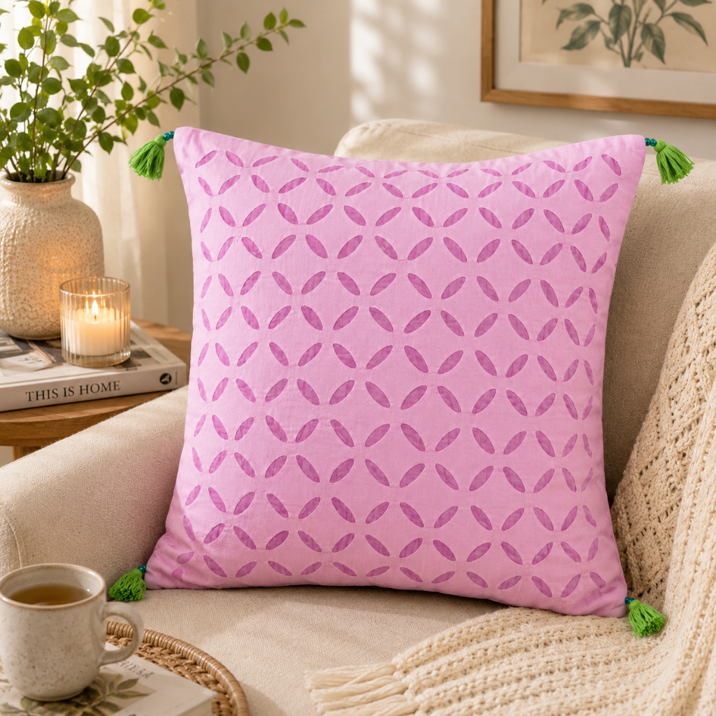 Intricate Applique Cutwork Cushion Cover