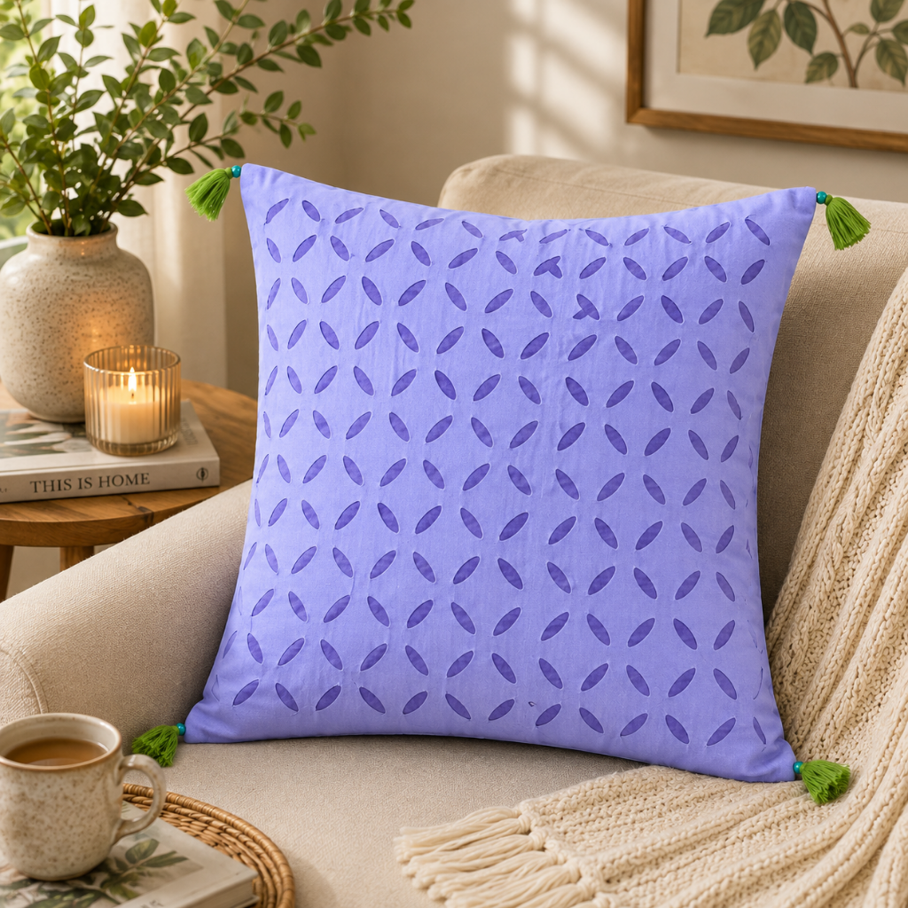 Intricate Applique Cutwork Cushion Cover