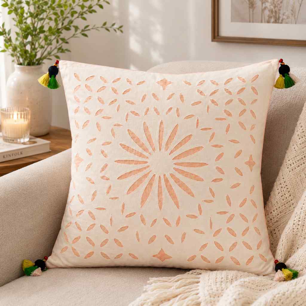 Geometric Applique Cutwork Cushion Cover